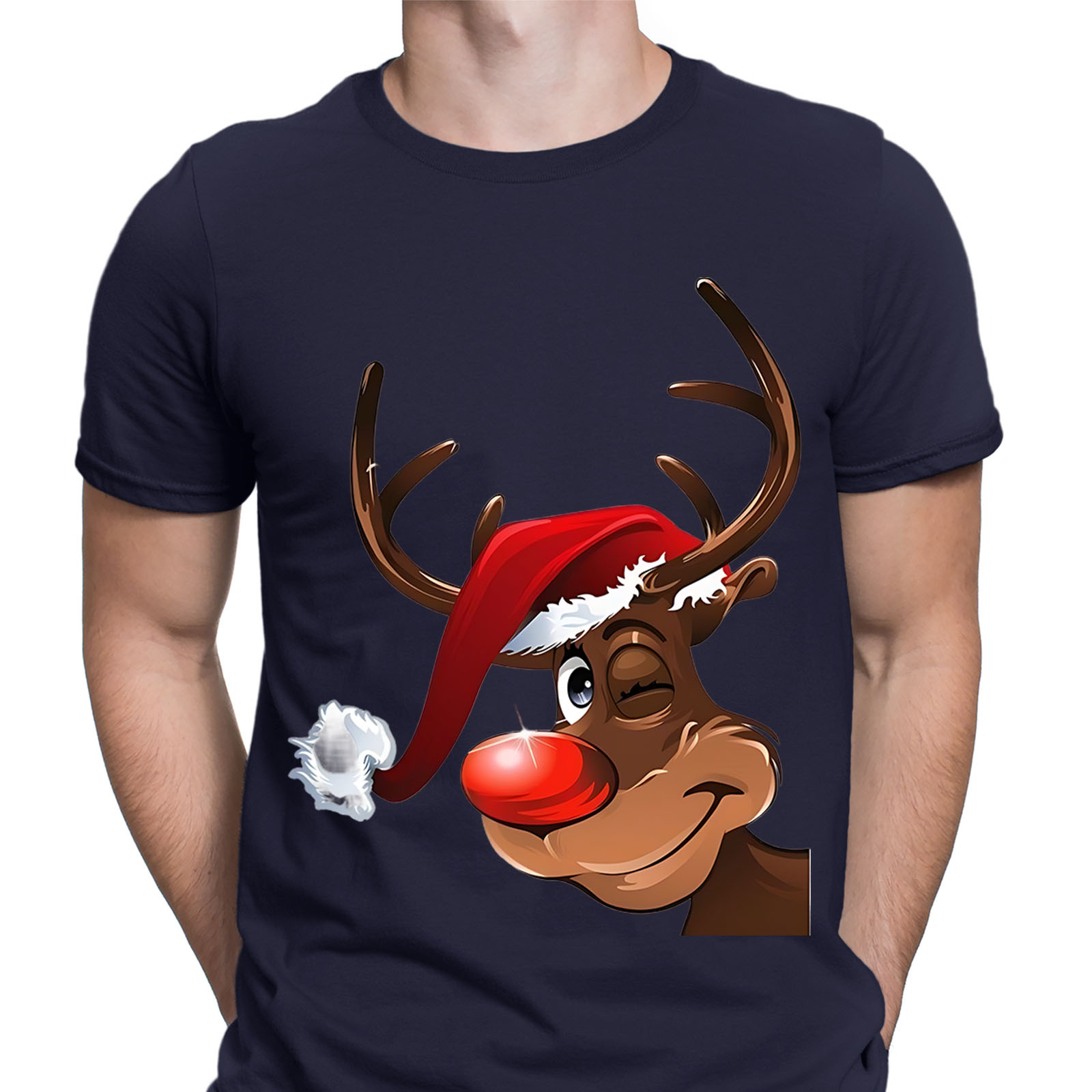 Smiling Rudolph Reindeer Xmas Christmas Santa Xmas Novelty Mens T ...
