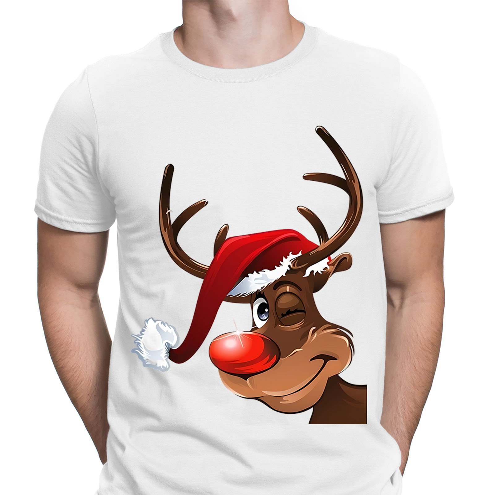 Smiling Rudolph Reindeer Xmas Christmas Santa Xmas Novelty Mens T ...